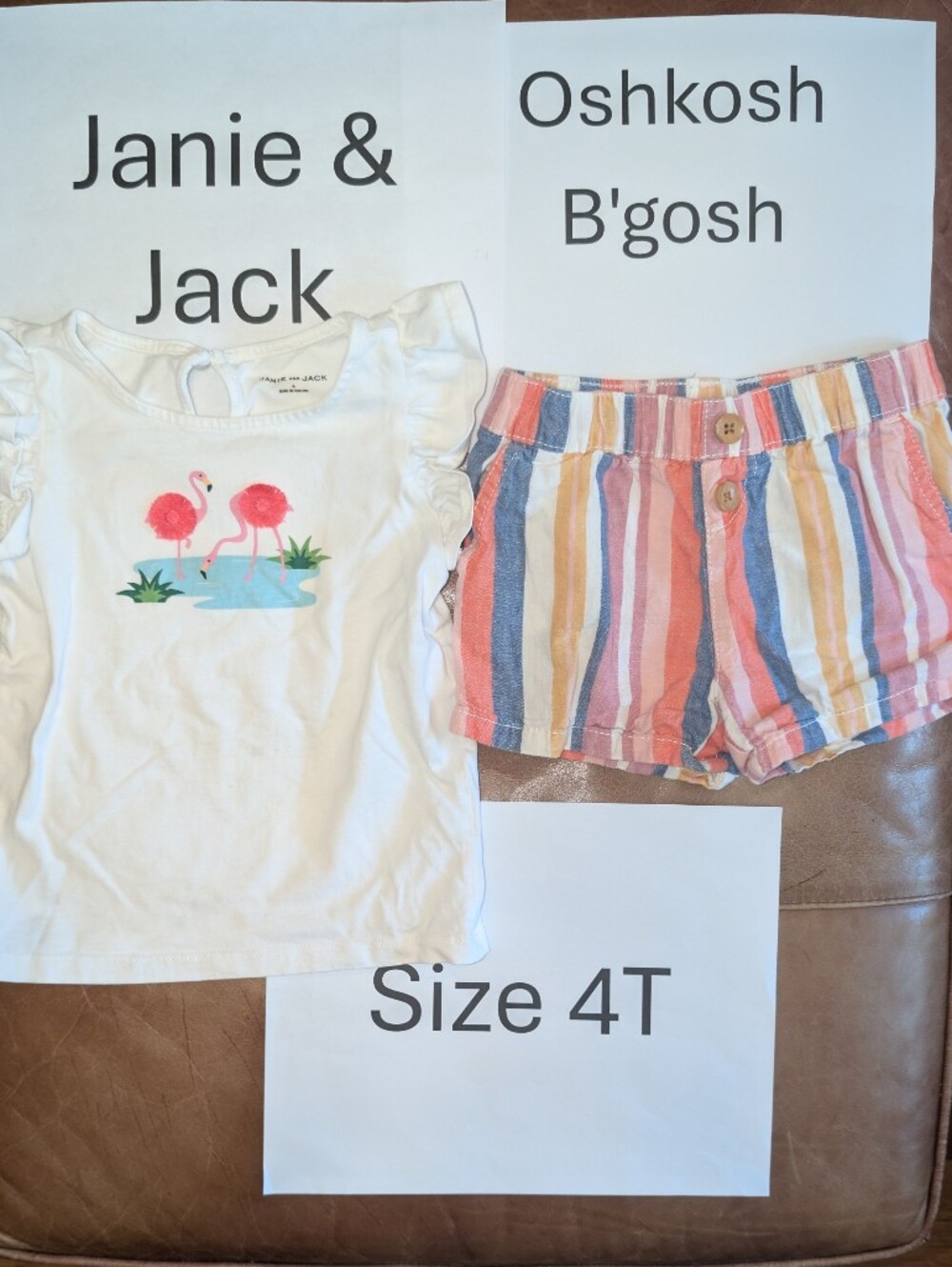 4T Janie & Jack Flamingo Shirt And Oshkosh B'Gosh Linen Blend Shorts